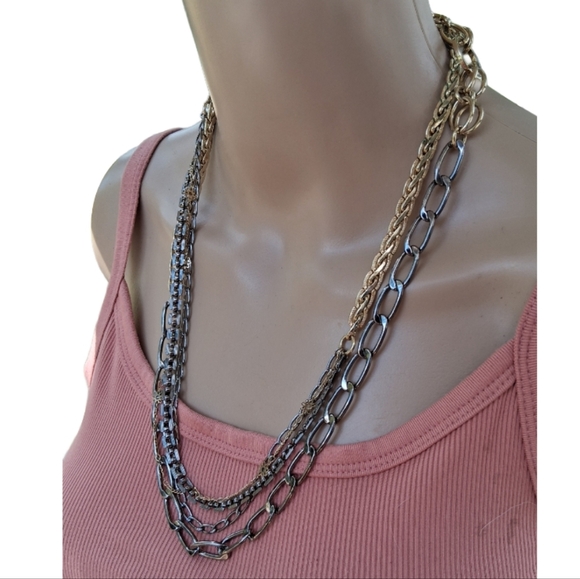 Posh Layers! Mixed Metal Multi-Chain Statement Necklace - Picture 2 of 8